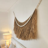 "Nami" Raffia White Bead Fringe Wall Hanging
