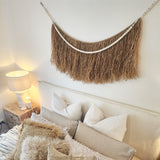 "Nami" Raffia White Bead Fringe Wall Hanging