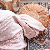 Moroccan Leather Ottoman - Light Tan