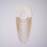 White Shell Beaded Wall Hanging-Boho Abode-bali,beaded,beads,decor,feather,handmade,necklace,set,shell,tribal necklace,wall decor,wall hanging,white