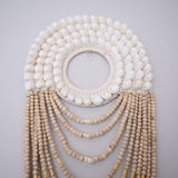 White Shell Beaded Wall Hanging-Boho Abode-bali,beaded,beads,decor,feather,handmade,necklace,set,shell,tribal necklace,wall decor,wall hanging,white