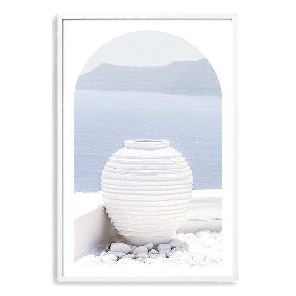 Santorini Urn Arch-Boho Abode-Art Print,blue,Bohemian,Boho,Canvas,Coastal,Framed Print,greek,portrait,pot,Print,santorini,urn,white