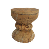 Antique Indian Okhli Carved Stool | Natural #3