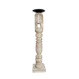 Vintage Indian Pillar Candle Stick | White Wash