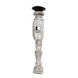 Vintage Indian Pillar Candle Stick | White Wash