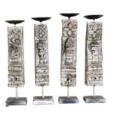 Vintage Indian Leg Carved Candle Stick | Whitewash