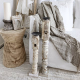 Vintage Indian Pillar Candle Stick | White Wash