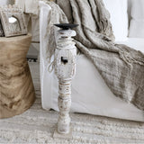 Vintage Indian Pillar Candle Stick | White Wash