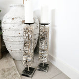 Vintage Indian Leg Carved Candle Stick | Whitewash