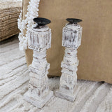 Vintage Indian Carved Candle Stick | Whitewash