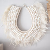 Large White Feather & Shell Tribal Necklace