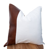 Leather Stripe Cushion | Ivory & Dark Tan