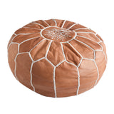 Moroccan Leather Ottoman - Light Tan