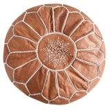 Moroccan Leather Ottoman - Light Tan