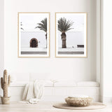 Set Of Two Set Of Two White Island Church Door & Island Palm Tree-Boho Abode-arch door,architectural,architecture,Art Print,Bohemian,Boho,building,Canvas,church,door,Framed Print,illustrated,island,isle,ivory,neutral,palm,palm tree,portrait,Print,set,sets,spain,spanish,spanish church,timber door,white