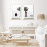 Set Of Two Set Of Two White Island Church Door & Island Palm Tree-Boho Abode-arch door,architectural,architecture,Art Print,Bohemian,Boho,building,Canvas,church,door,Framed Print,illustrated,island,isle,ivory,neutral,palm,palm tree,portrait,Print,set,sets,spain,spanish,spanish church,timber door,white