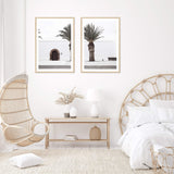 Set Of Two Set Of Two White Island Church Door & Island Palm Tree-Boho Abode-arch door,architectural,architecture,Art Print,Bohemian,Boho,building,Canvas,church,door,Framed Print,illustrated,island,isle,ivory,neutral,palm,palm tree,portrait,Print,set,sets,spain,spanish,spanish church,timber door,white