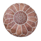 Moroccan Leather Ottoman - Tan-Boho Abode-Bohemian,Boho,brown,decor,floor cushion,handmade,home decor,leather,leather ottoman,moroccan,morocco,ottoman,tan
