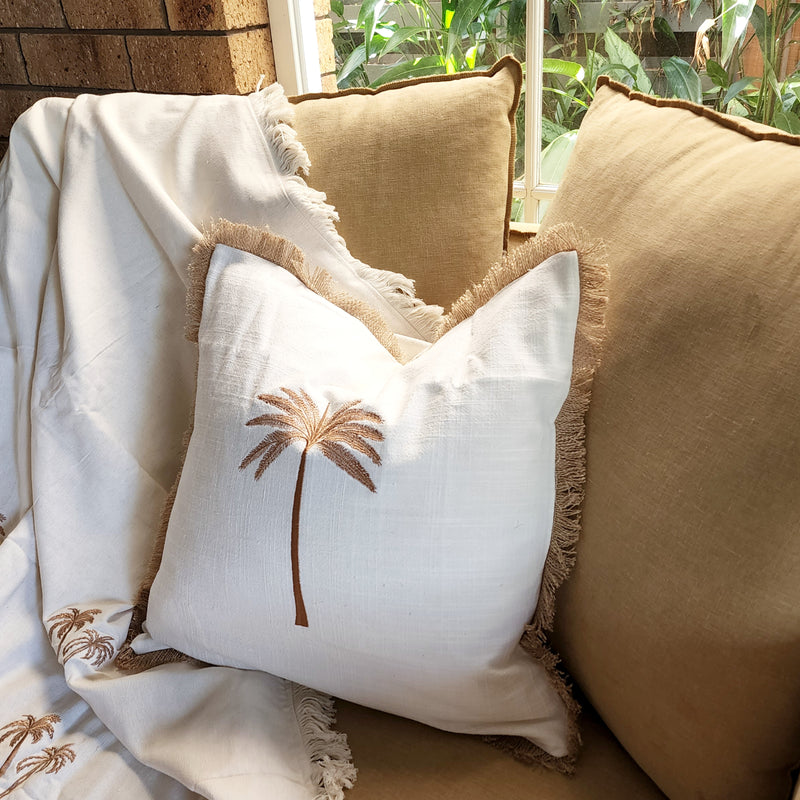 Caramel Island Palm Fringe Cushion
