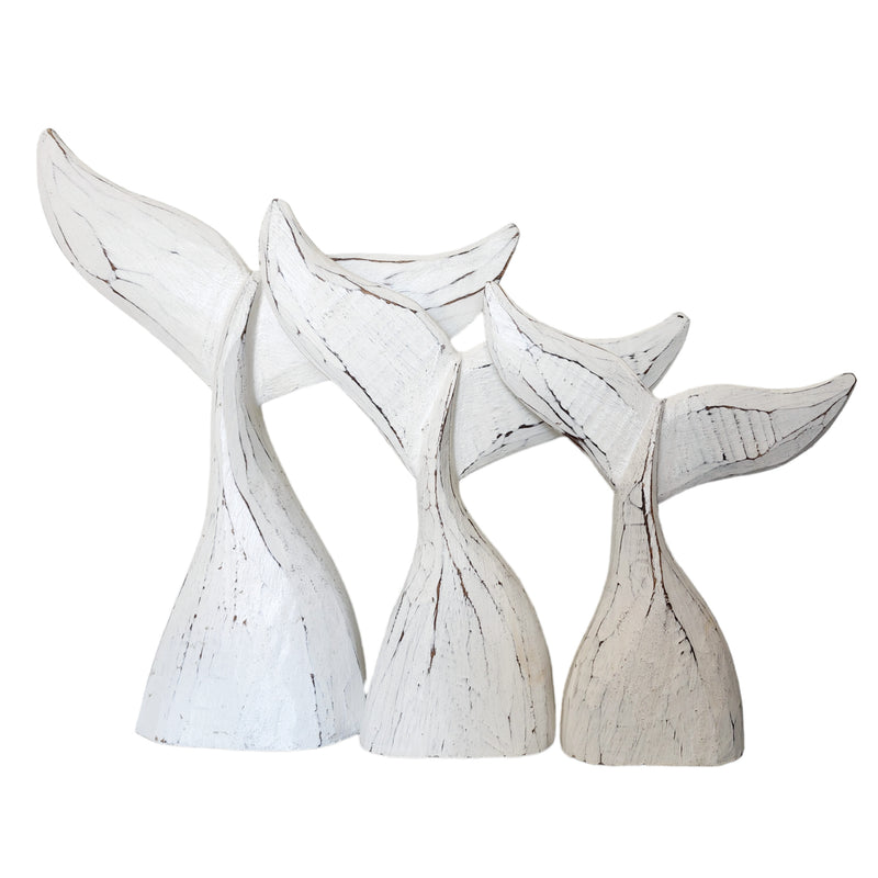 Carved Timber Whale Tail | White