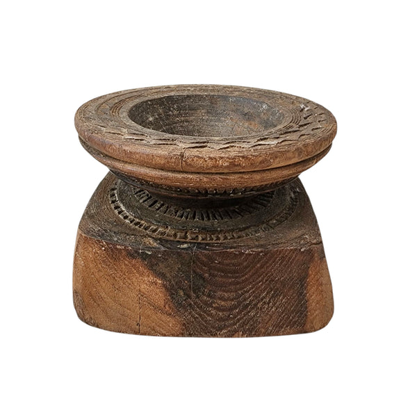 Vintage Indian Carved Seeder Candle Holder - Dark