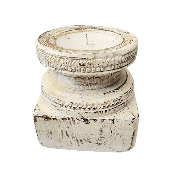 Vintage Indian Seeder Candle Holder | White