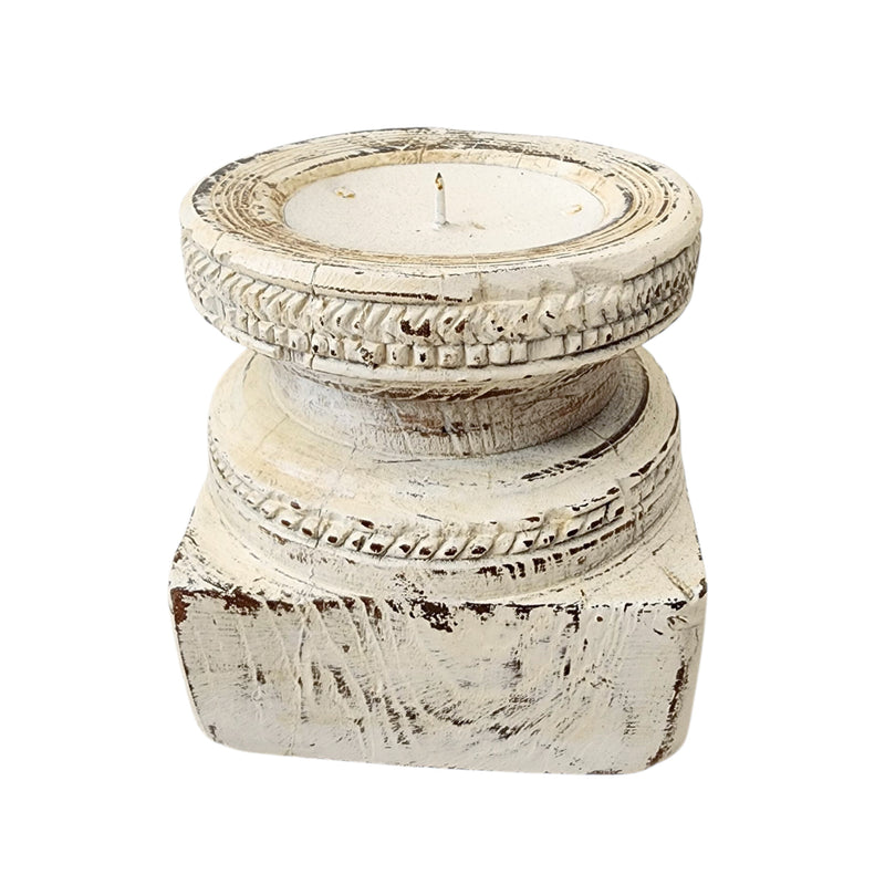Vintage Indian Seeder Candle Holder | White