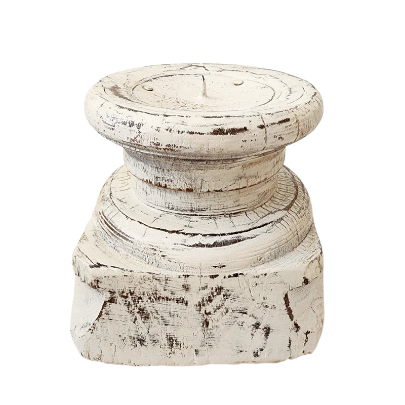 Vintage Indian Seeder Candle Holder | White