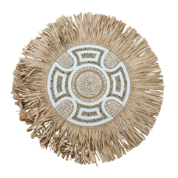 White & beige beaded raffia Juju | 60cm
