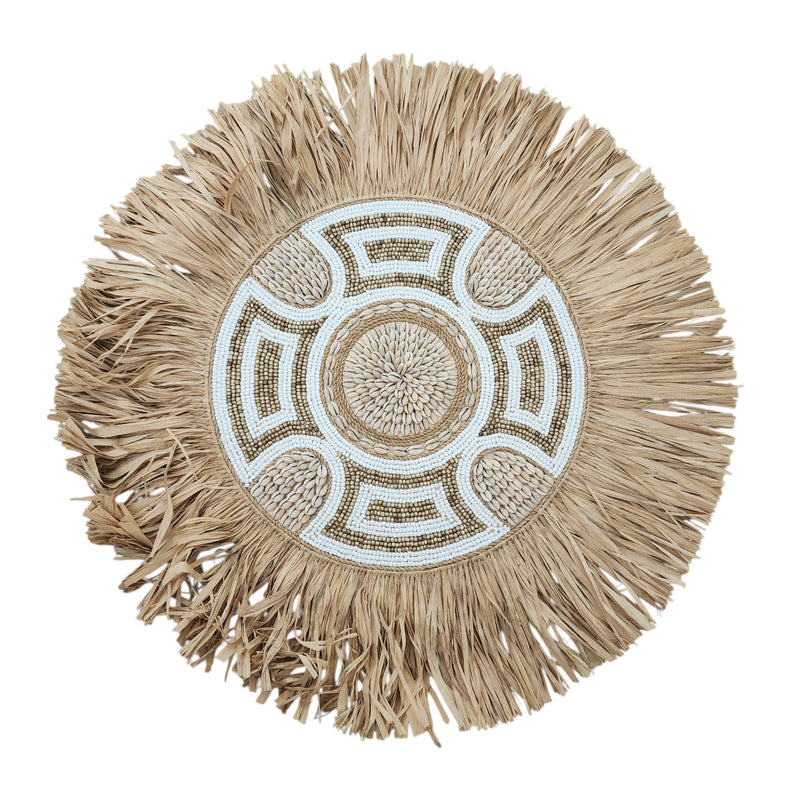 White & beige beaded raffia Juju | 60cm