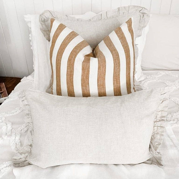 Toffee Stripe Linen Cushion