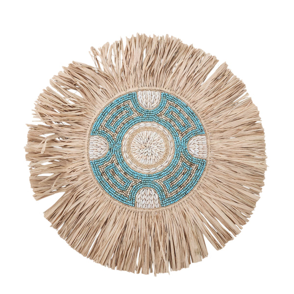 Teal shell beaded raffia Juju | 50cm