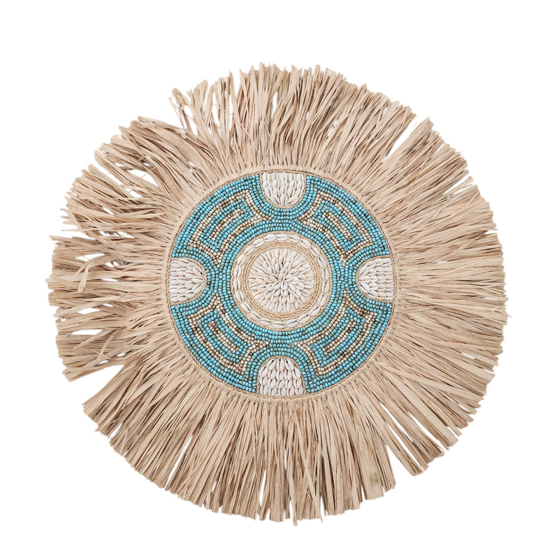 Teal shell beaded raffia Juju | 50cm