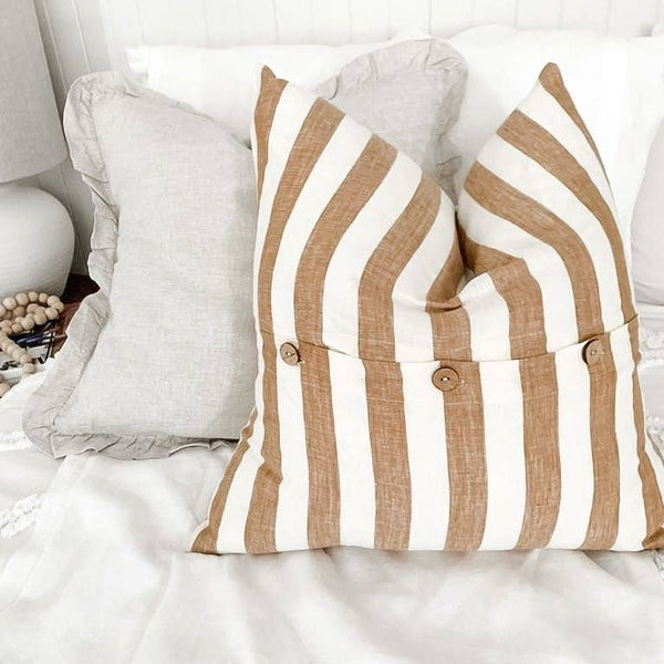 Toffee Stripe Linen Cushion