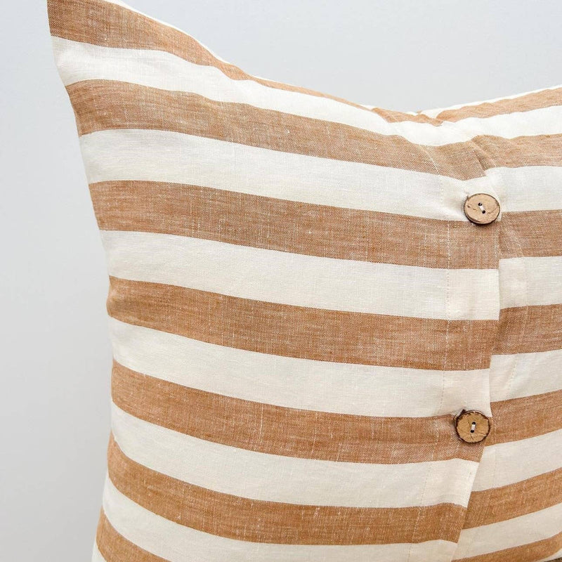 Toffee Stripe Linen Cushion