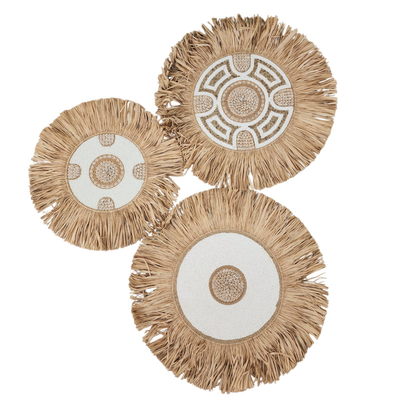 White beaded raffia Juju | 60cm