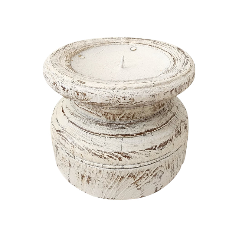 Vintage Indian Seeder Candle Holder | White