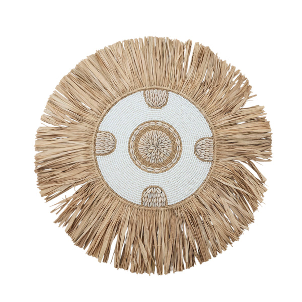 White shell beaded raffia Juju | 50cm