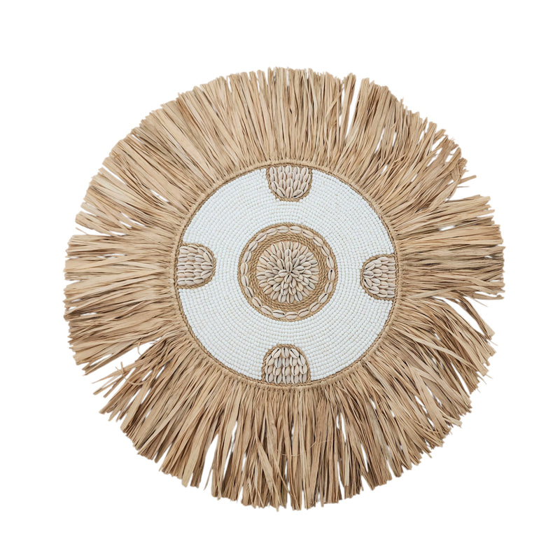 White shell beaded raffia Juju | 50cm