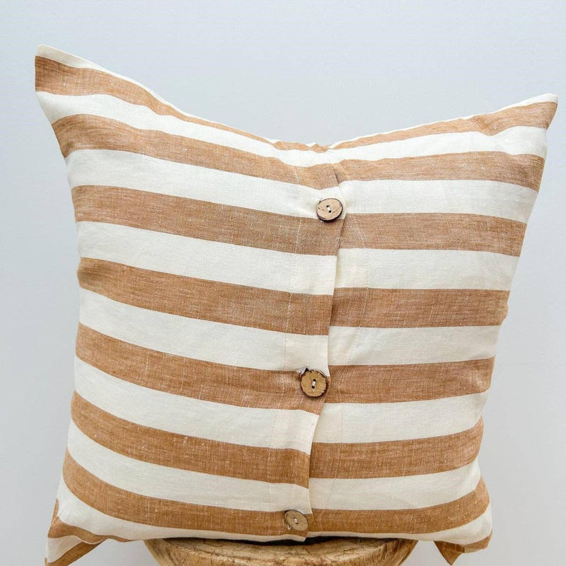 Toffee Stripe Linen Cushion
