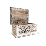 Carved White Wash Timber Box