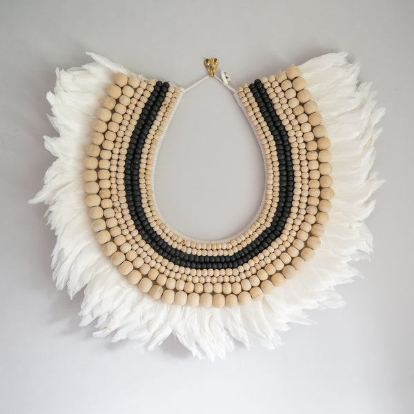 White Feather & Beaded Tribal Necklace | Large