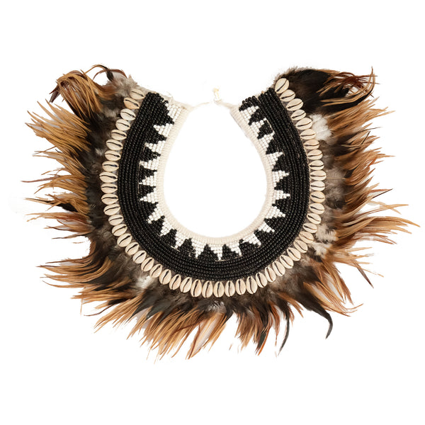 Brown Beaded Feather Tribal Necklace