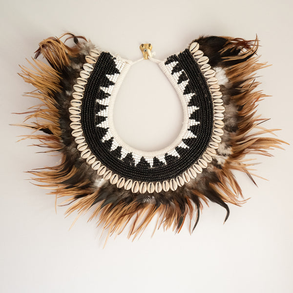 Brown Beaded Feather Tribal Necklace