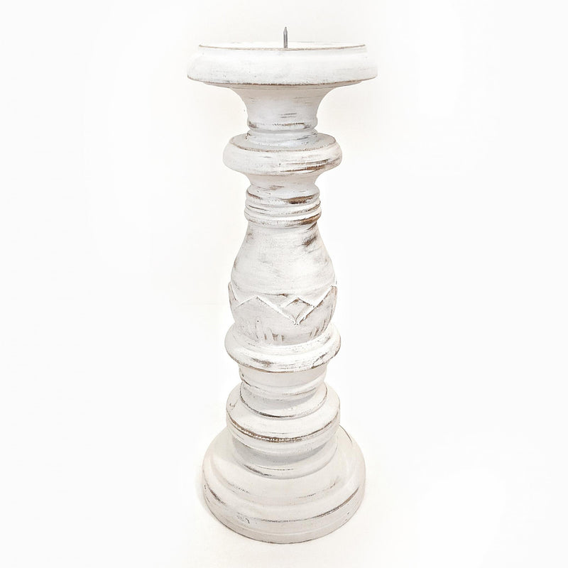 White Wash Timber Candle Stick
