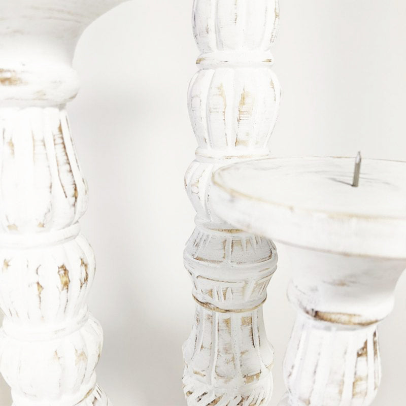 White Wash Carved Candle Stick