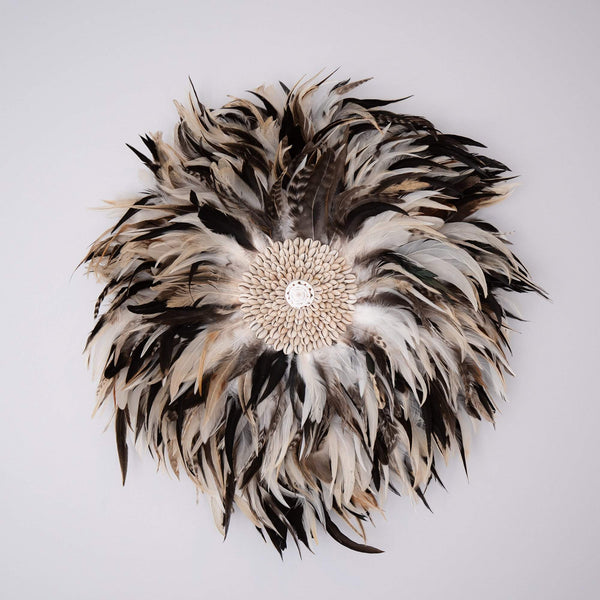 Brown Feather Juju Hat-Boho Abode-bali,brown,decor,feather,handmade,juju,juju hat,shell,wall decor,wall hanging