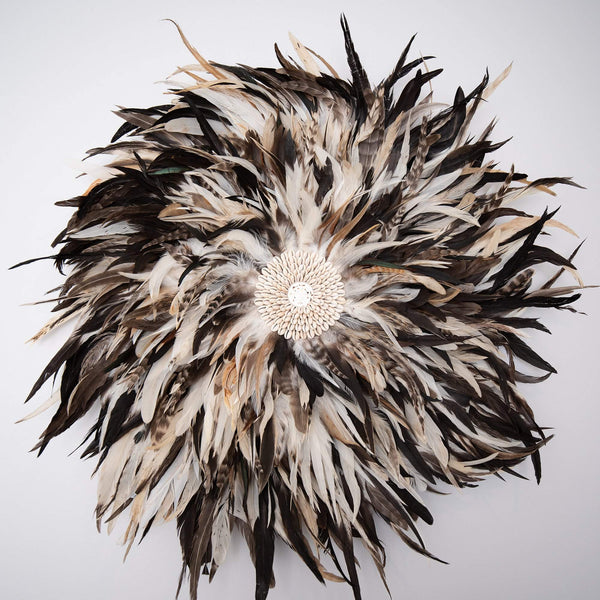 Brown Feather Juju Hat-Boho Abode-bali,brown,decor,feather,handmade,juju,juju hat,shell,wall decor,wall hanging