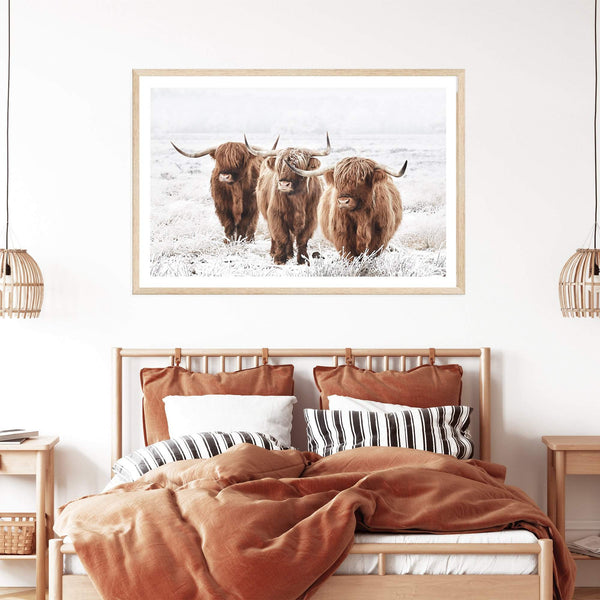 Highland Cows-Boho Abode-Art Print,Bohemian,Boho,bull,Canvas,cow,Framed Print,highland bull,highland cattle,Highland cow,landscape,Print,rustic,tan