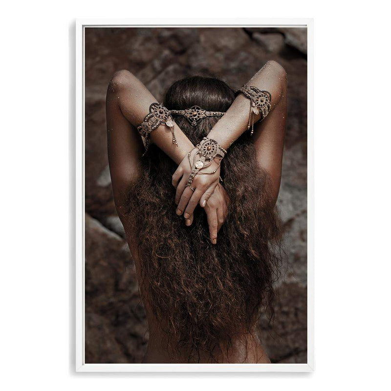 Bohemian Gypsy Tribal Woman-Boho Abode-Art Print,Bohemian,Boho,Canvas,Framed Print,gypsy,gypsy woman,moroccan,portrait,Print,rustic,tan,tribal,tribal woman,woman